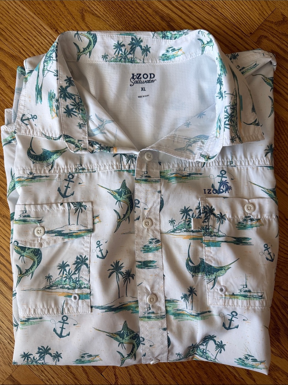IZOD Saltwater Men’s White Short-Sleeve Tropical Print Button-Down Shirt XL